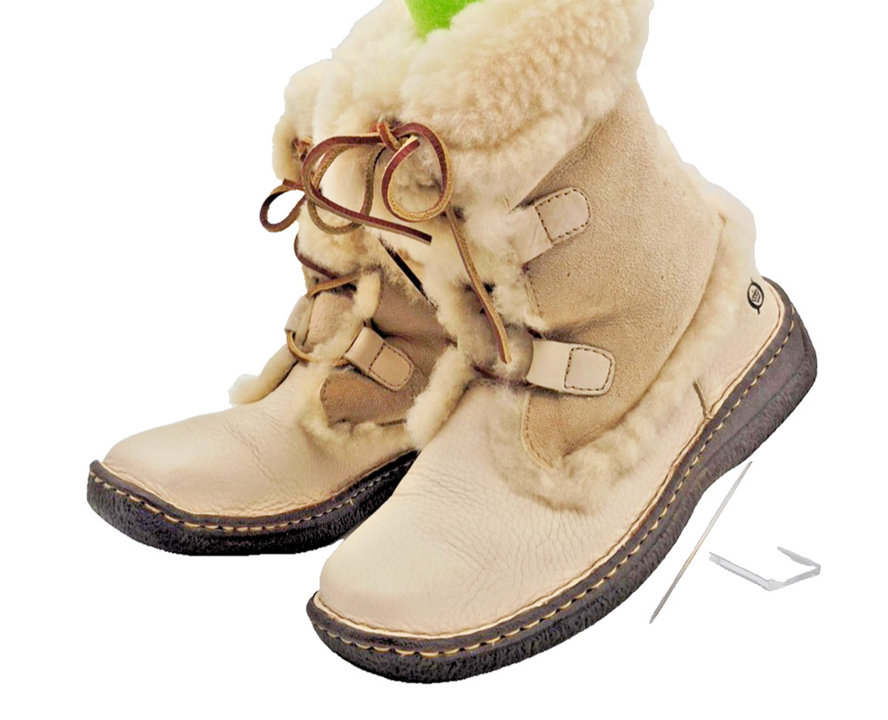 Born Women's Beige Suede Shearling Fur Lined Lace Winter Boots US Sz. 7AA EU 38